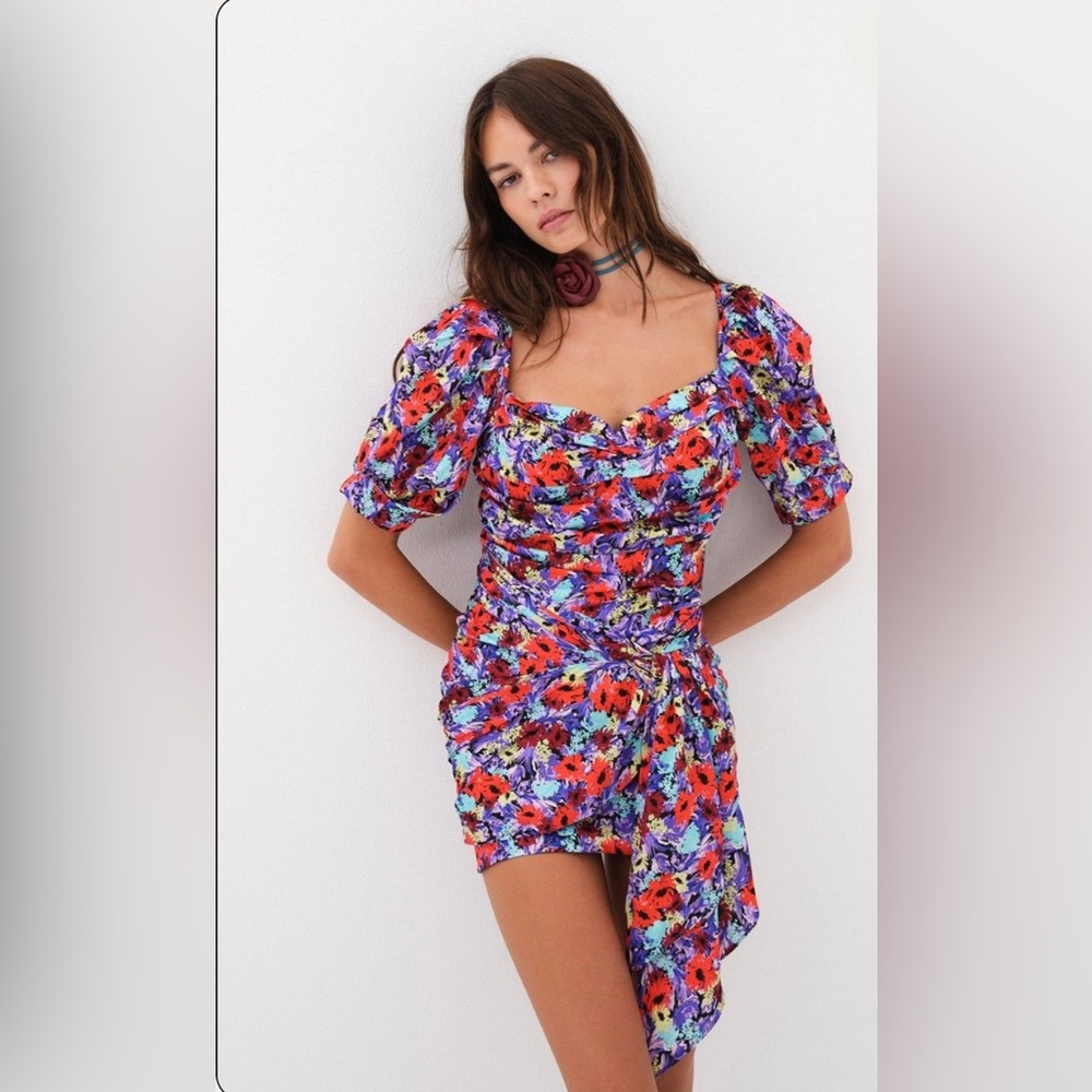 For Love And Lemons Red Ruched Wrap Mini Dress